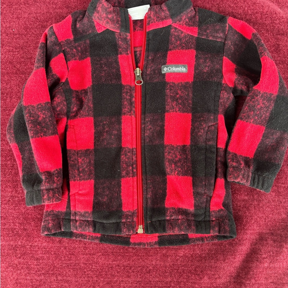 Columbia Kids Red and Black Checkered Fleece Hoodie